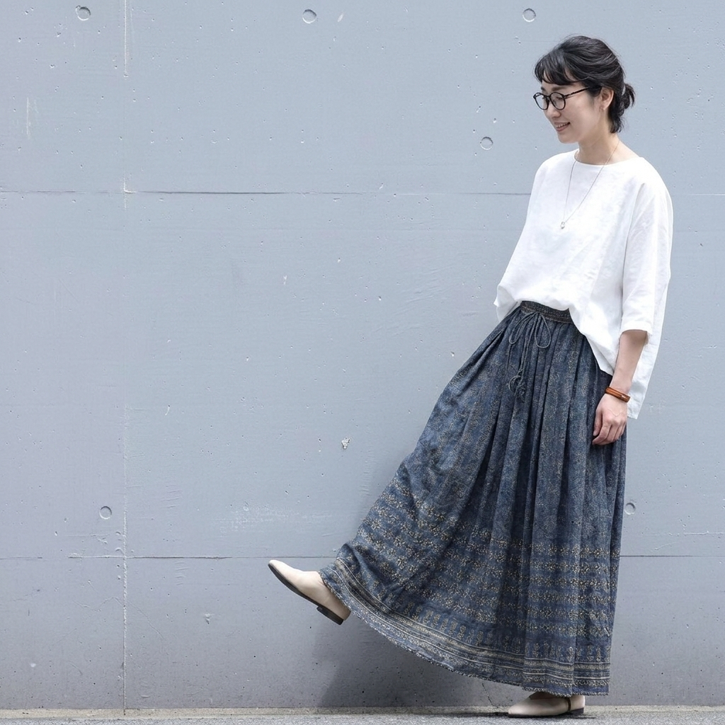 M-2XL プリント Aライン スカート M ブルー