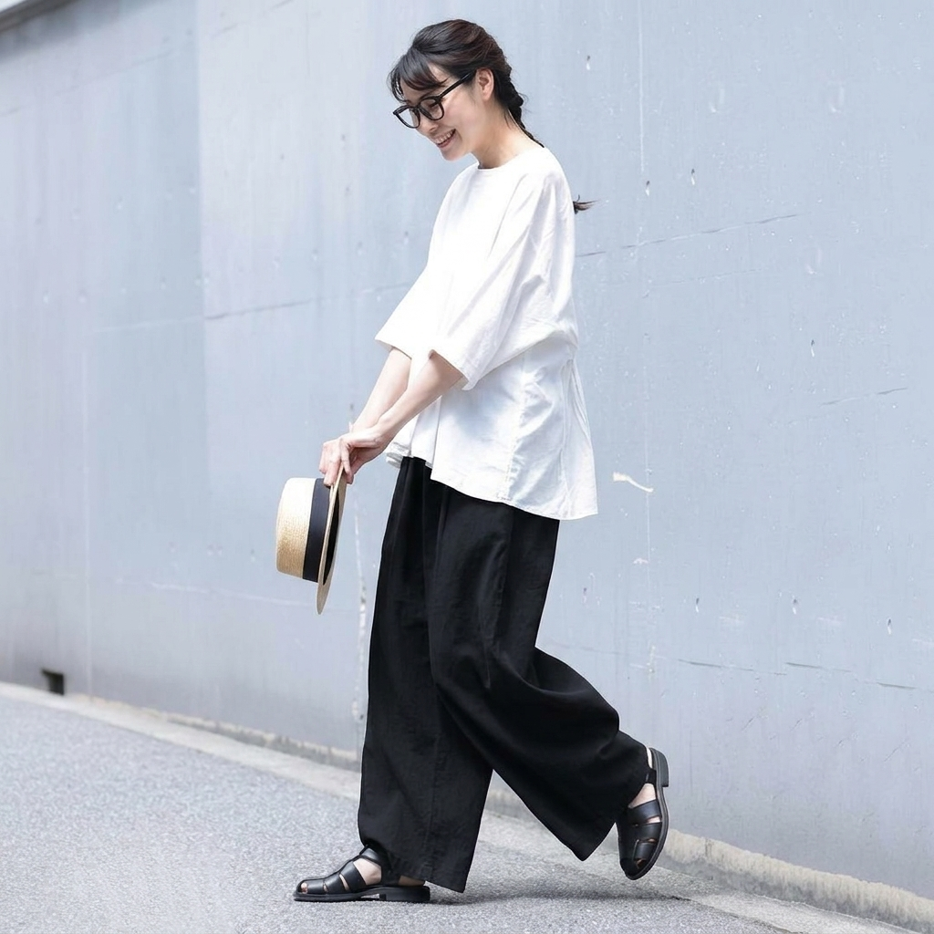 M-4XL 暑がりな私のパンツ コットン ガウチョパンツ 4XL ブラック