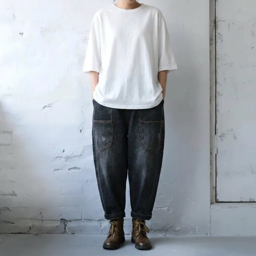 M-3XL 着回し ゆったり きれいめ デニムパンツ 3XL ブラック/裏起毛