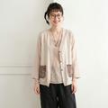 M-3XL 春夏向け UV 対策 薄手コットンリネンカーディガン 刺繍デザイン 3XL アイボリー