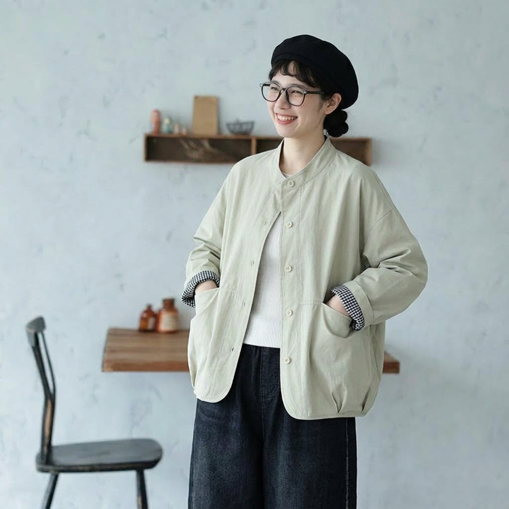 女性に大人気M-3XL スタンドカラー カジュアル 秋色 長袖 ジャケット 3XL ベージュ
