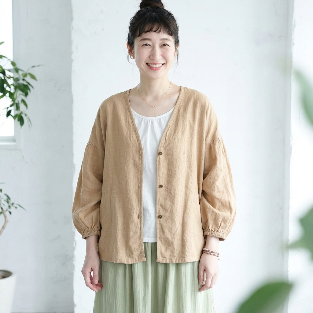 M-3XL 無地 長袖 カジュアル ボタン レトロ カーディガン M カーキ
