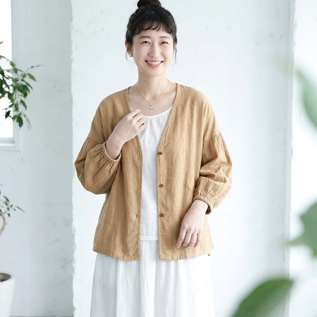 M-3XL 無地 長袖 カジュアル ボタン レトロ カーディガン M カーキ