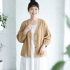 M-3XL 無地 長袖 カジュアル ボタン レトロ カーディガン M カーキ