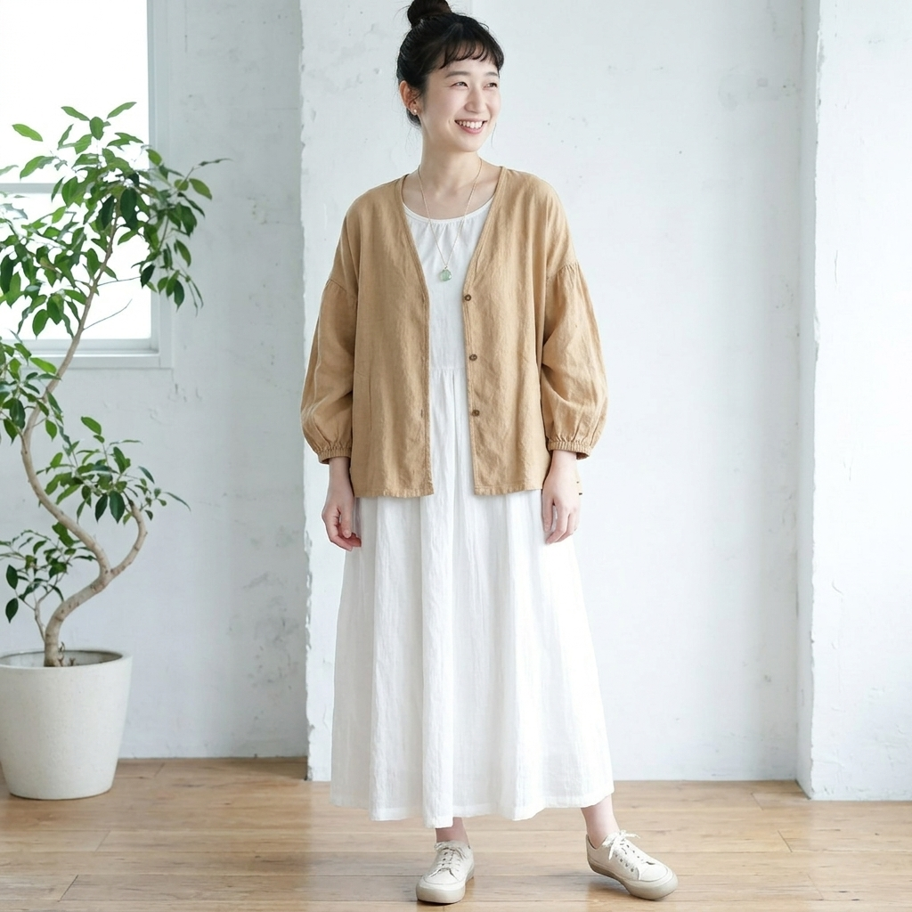 M-3XL 無地 長袖 カジュアル ボタン レトロ カーディガン M カーキ