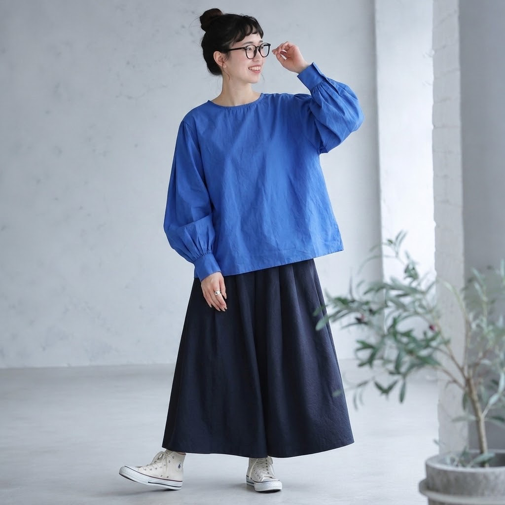 季節の変わり目M-XL デザイン性 コクーンシルエット バックボタン ロングスリーブ シャツ XL ダークブルー