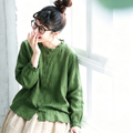 M-L 抜け感たっぷり 大人のダブルガーゼブラウス L グリーン