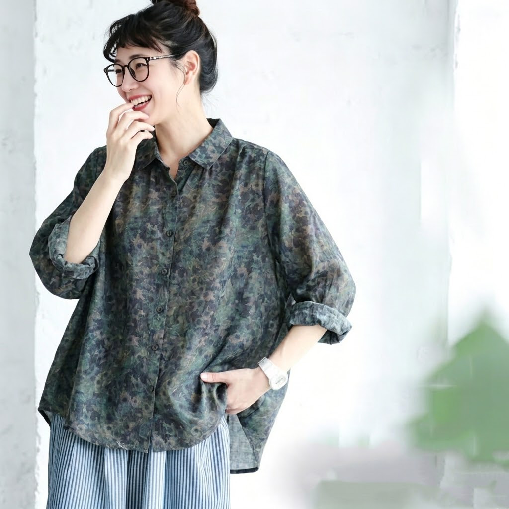 M-2XL 花柄 肌触り柔らかい レトロ シャツ M 写真通り