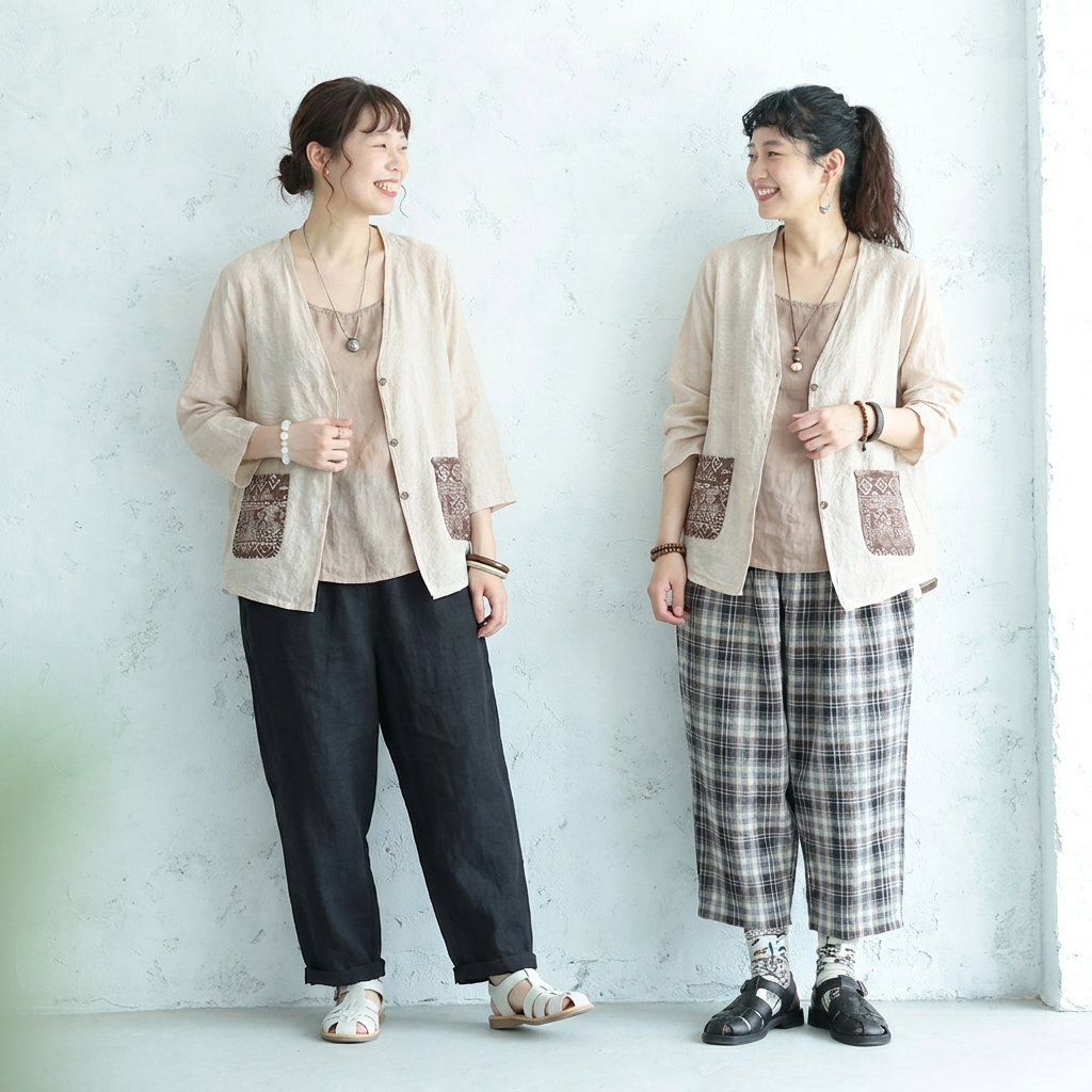 M-3XL 春夏向け UV 対策 薄手コットンリネンカーディガン 刺繍デザイン M アイボリー