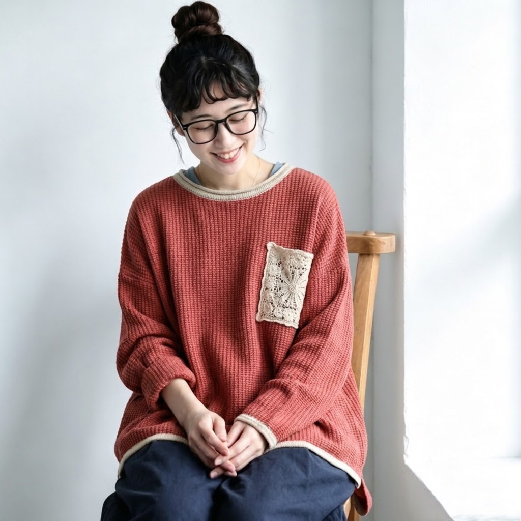 S-3XL ほんのり甘い花柄かぎ針ニット S ブラック