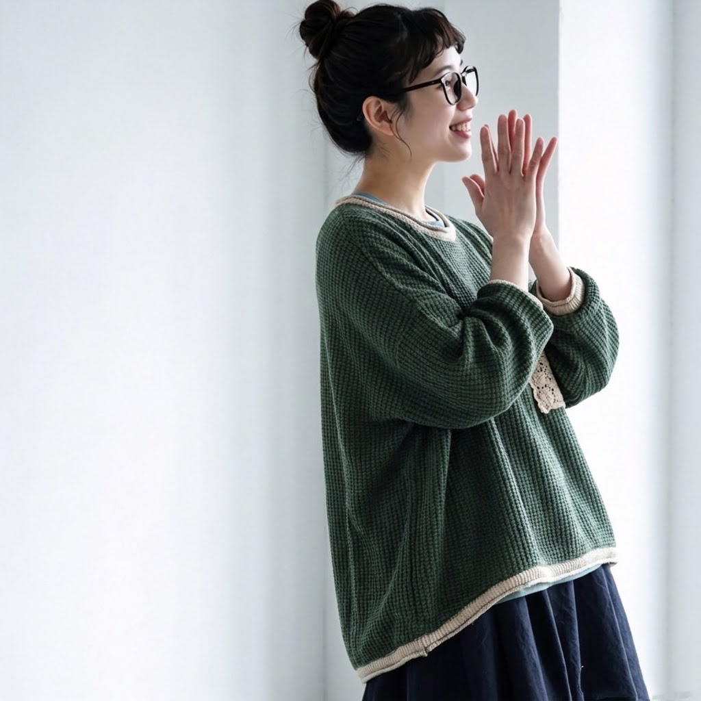 S-3XL ほんのり甘い花柄かぎ針ニット 3XL グリーン
