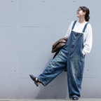 M・L  デニム 無地  ロング丈 カジュアル パンツ M ダークブルー