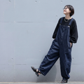 M・L  デニム 無地  ロング丈 カジュアル パンツ L ダークブルー