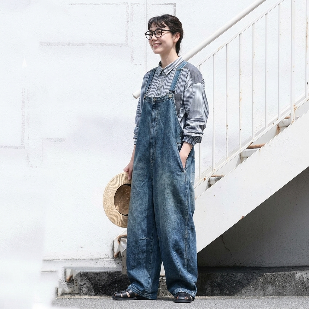 M・L  デニム 無地  ロング丈 カジュアル パンツ M ダークブルー