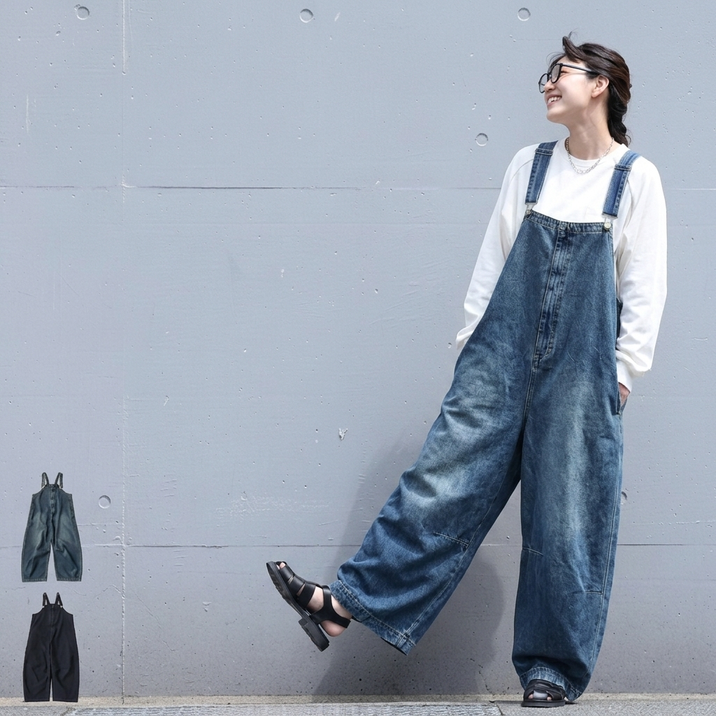 M・L  デニム 無地  ロング丈 カジュアル パンツ M ダークブルー