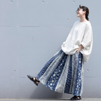 M-2XL 綿麻 通気性良い ポケット付き 植物プリント ロング Aライン スカート M 写真通り