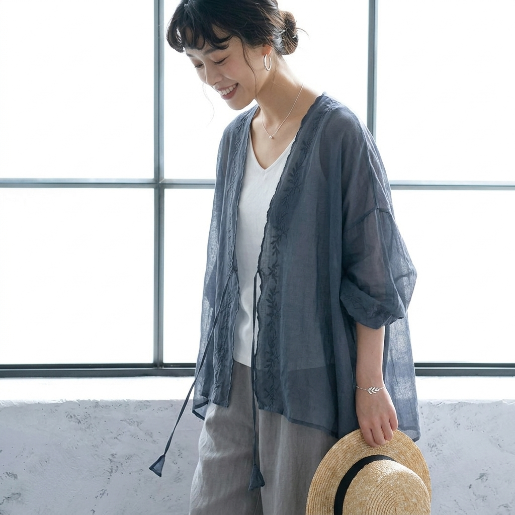 M-2XL 刺繍レース透かしカーデ｜ビーチサイド・海水浴後の羽織りに M ホワイト