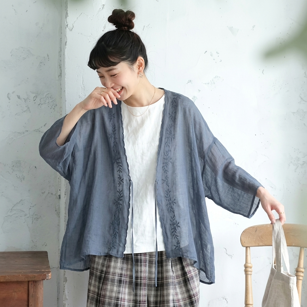 M-2XL 刺繍レース透かしカーデ｜ビーチサイド・海水浴後の羽織りに 2XL グレー
