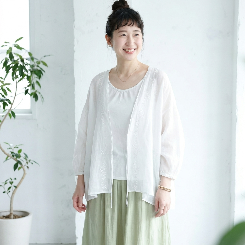 M-2XL 刺繍レース透かしカーデ｜ビーチサイド・海水浴後の羽織りに 2XL ホワイト