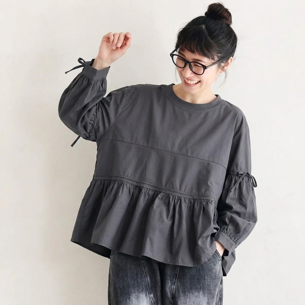 M-2XL 秋風とランタンスリーブプルオーバー 2XL グレー