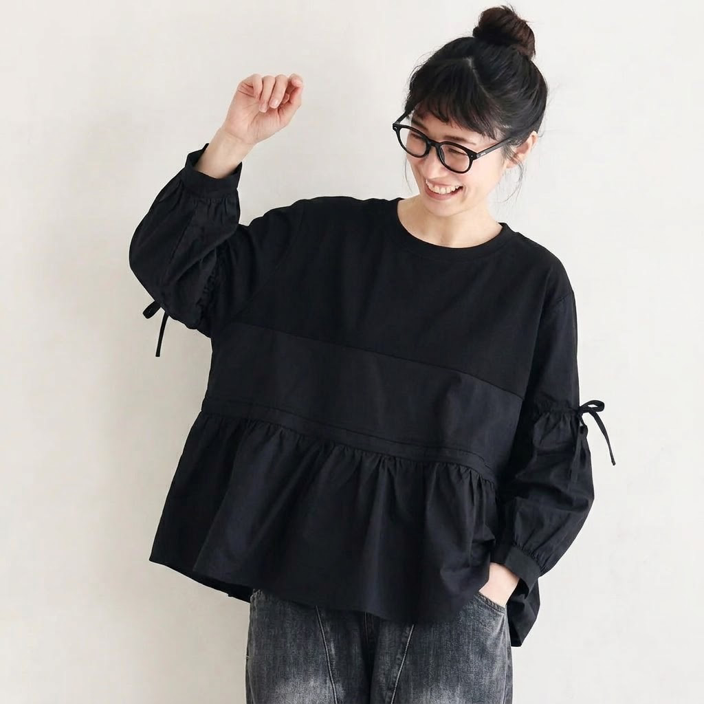 M-2XL 秋風とランタンスリーブプルオーバー 2XL ブラック