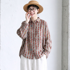 M-2XL 甘すぎない花柄 ちょうどいい綿麻ブラウス 2XL 写真通り