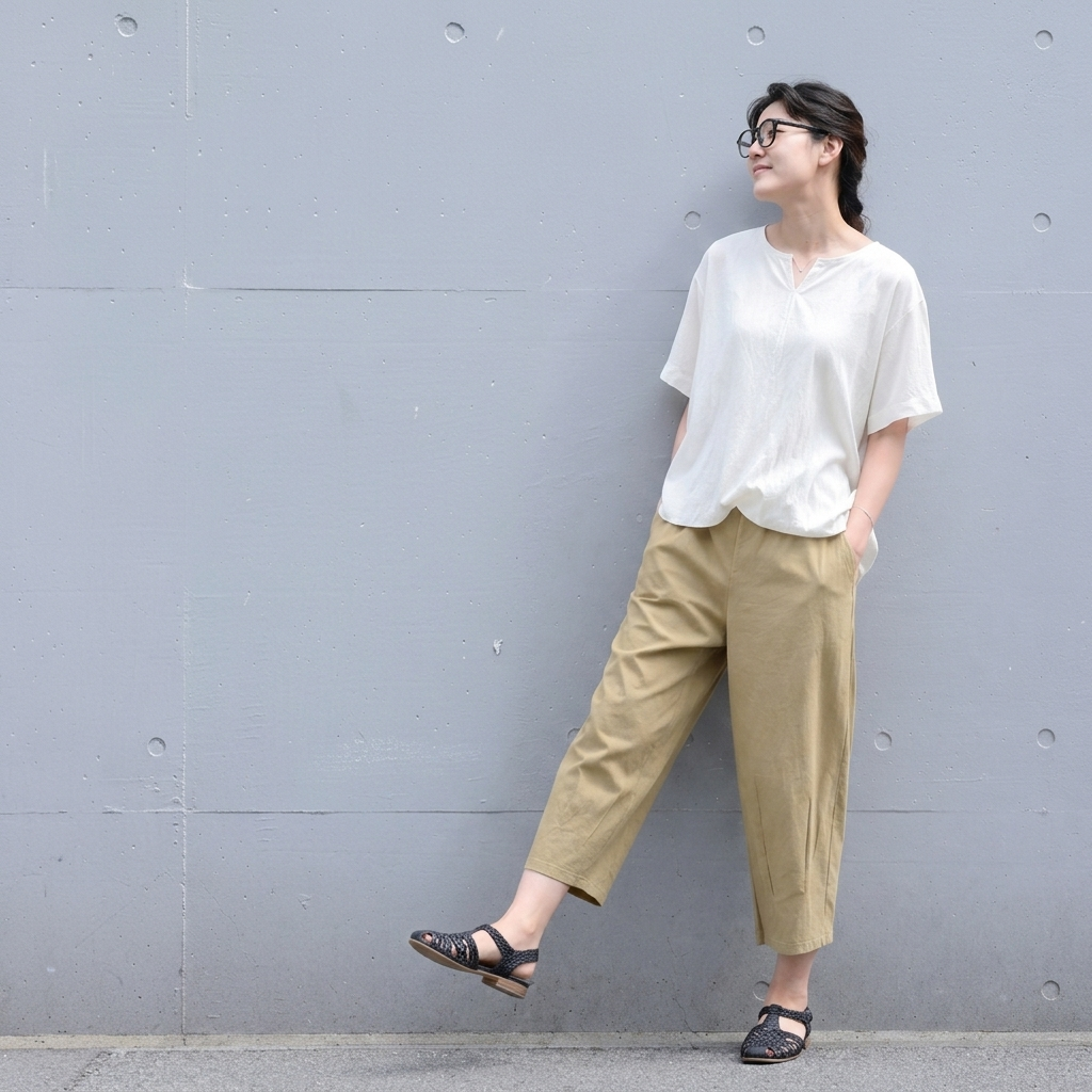 S-2XL 綿麻 通気性良い プリーツ 8分丈 カジュアルパンツ S ホワイト