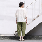 S-2XL 綿麻 通気性良い プリーツ 8分丈 カジュアルパンツ S ホワイト