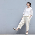S-2XL 綿麻 通気性良い プリーツ 8分丈 カジュアルパンツ S ホワイト