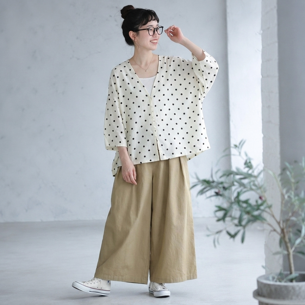 M-2XL ラミー ドット柄 Vネック ボタン 長袖 カジュアル カーディガン M 写真通り