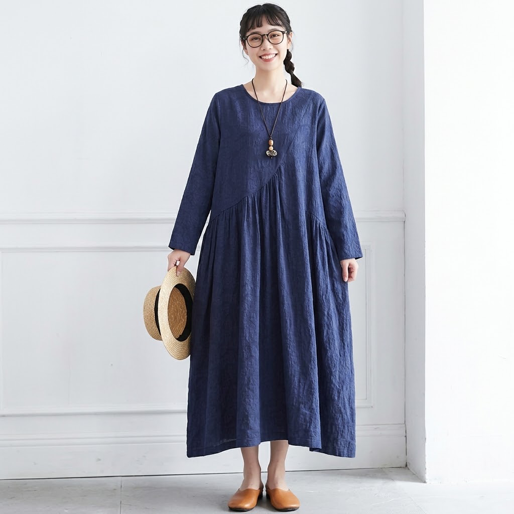 M-2XL 秋待ちのコットンリネンワンピース M ホワイト
