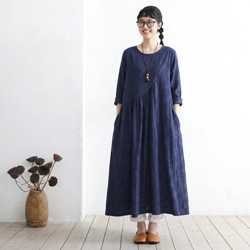 M-2XL 秋待ちのコットンリネンワンピース M ホワイト