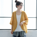 M-2XL 接触冷感無地麻カーディガン｜棚田ドライブ・穀物マルシェ立ち寄りに 2XL イエロー