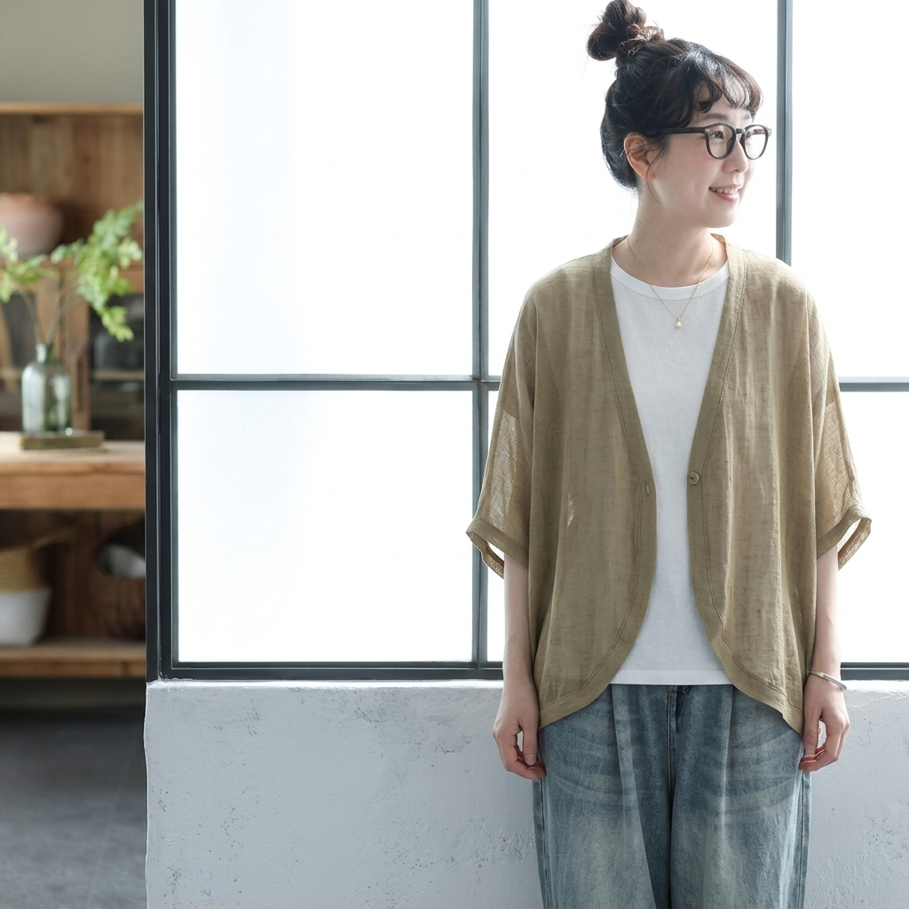 M-2XL 接触冷感無地麻カーディガン｜棚田ドライブ・穀物マルシェ立ち寄りに M イエロー