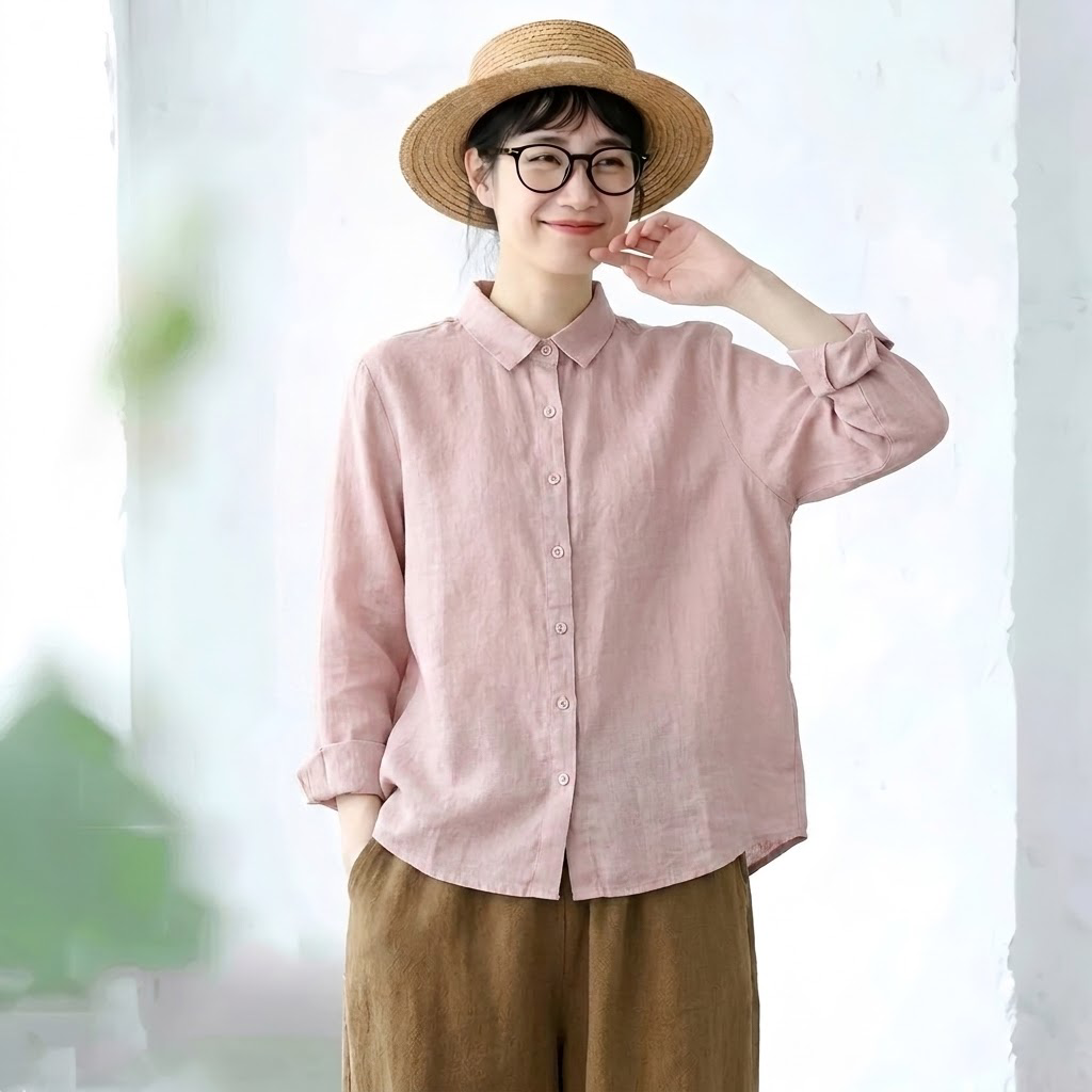 S-2XL レトロ ルーズなシルエット カジュアル ロングスリーブ 季節の変わり目 シャツ 2XL ピンク