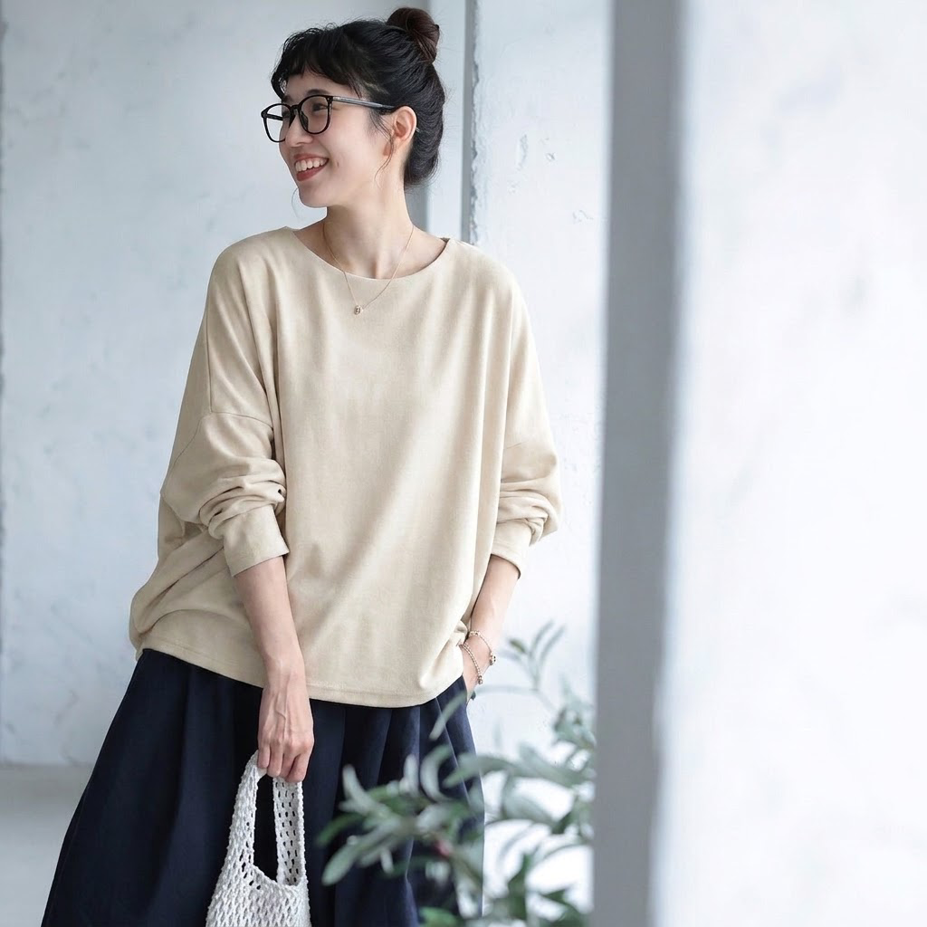 ML 丸襟 ゆったり ロングスリーブ インナー 心地よい気候 Ｔシャツ L ホワイト