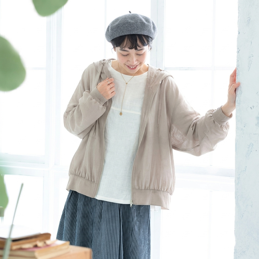 F UVカット フード付き カーディガン フリー ホワイト