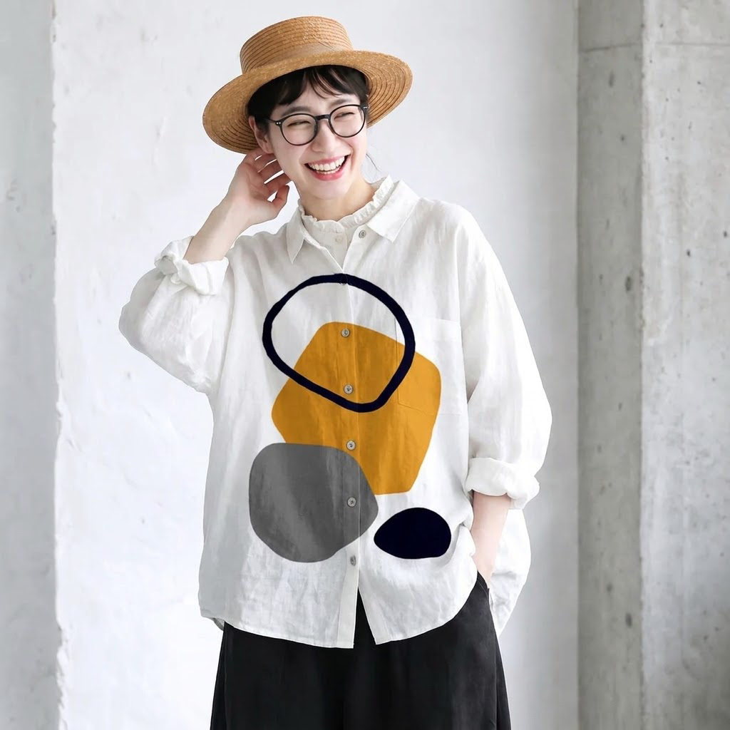 S-5XL シンプルコーデにアクセント 幾何柄シャツ S 写真通り1
