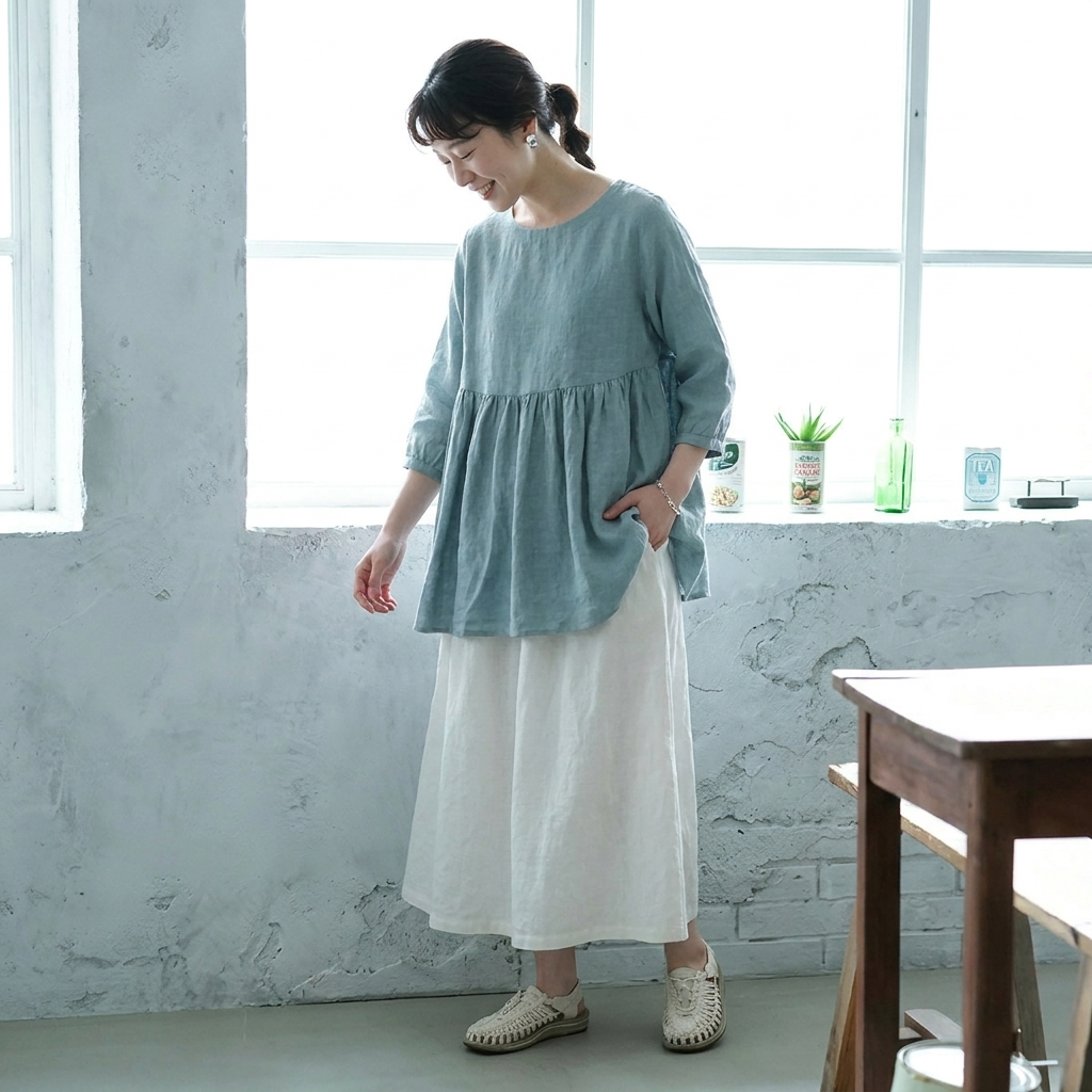 M~2XL 綿麻 無地 着痩せ効果ブラウス M ピンク