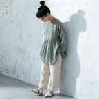 M~2XL 綿麻 無地 着痩せ効果ブラウス M ピンク