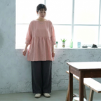 M~2XL 綿麻 無地 着痩せ効果ブラウス M ピンク
