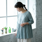 M~2XL 綿麻 無地 着痩せ効果ブラウス M ピンク