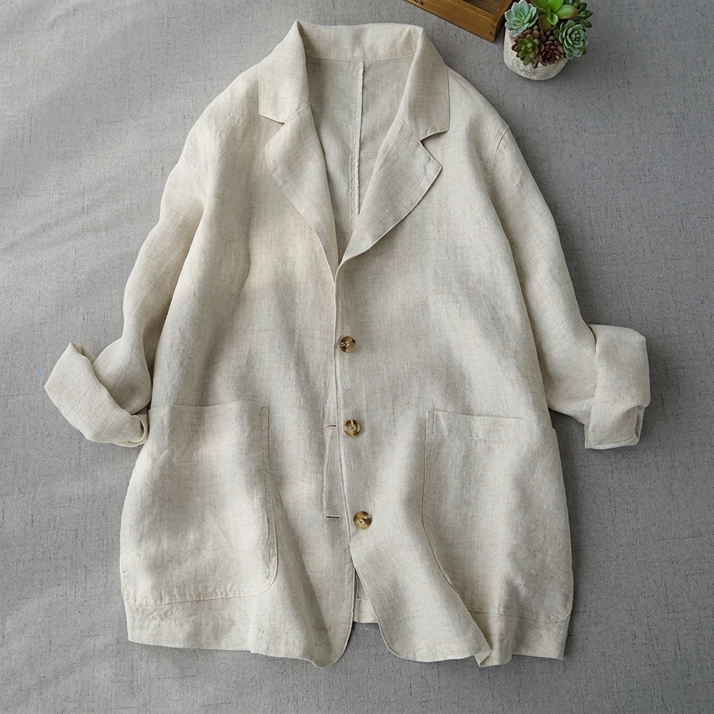 「くたっと、柔らか」 日焼け対策 M-2XL 綿麻  シングルブレスト 折り襟  カーディガン M ベージュ