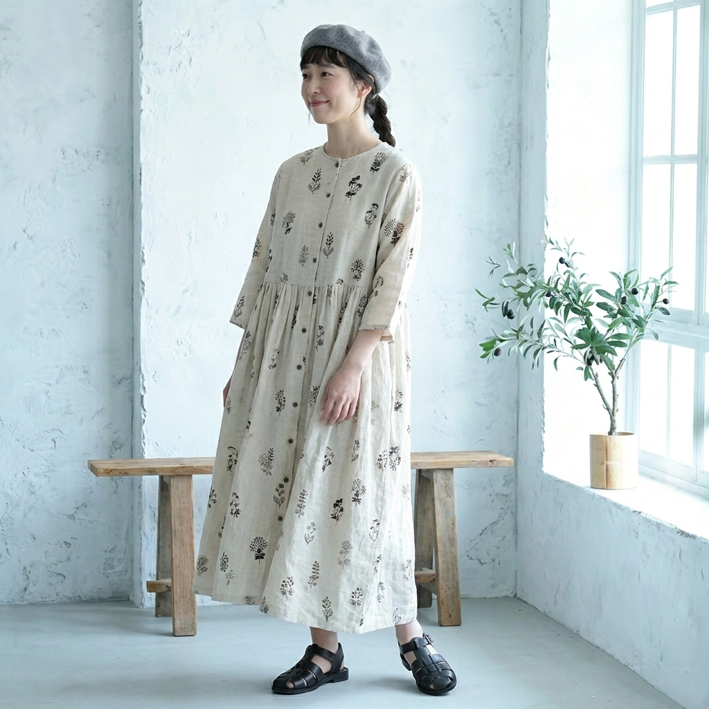 M-2XL Aライン プリント ワンピ M 写真通り