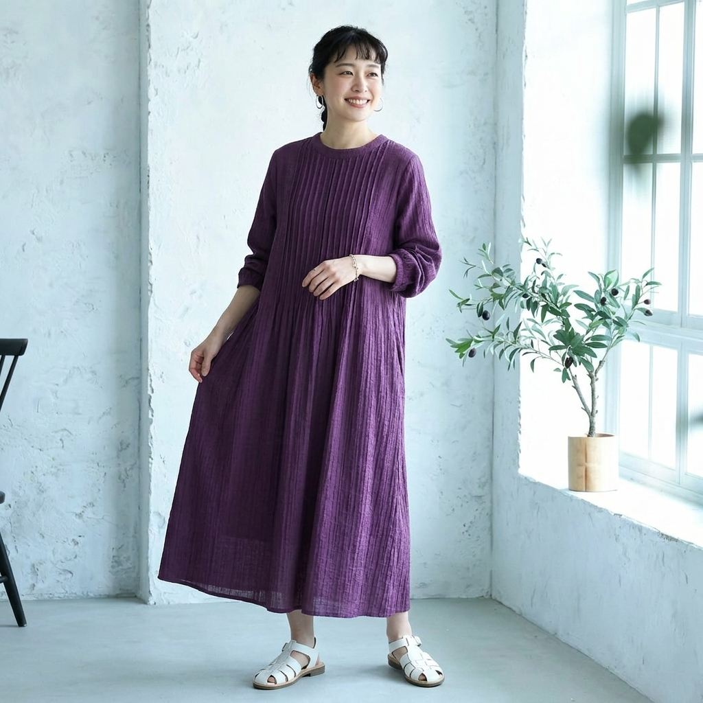 フリーサイズ コットン 気質 カジュアルワンピース フリー パープル